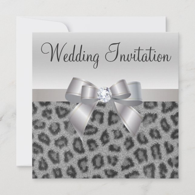 Leopard Print, Bow & Diamond Wedites Einladung (Vorderseite)