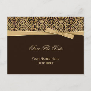 Leopard Print Bow Ribbon Dark Brown Save the Date Ankündigungspostkarte