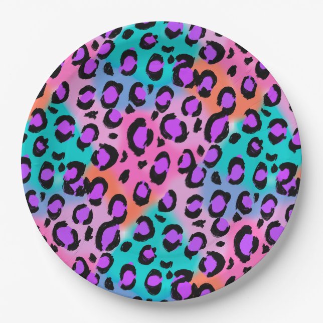 Leopard Print Bright and Colorful Party Pappteller (Vorderseite)