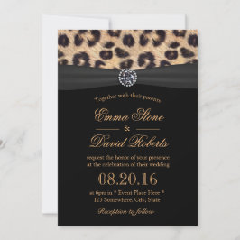 Leopard Print Bright Diamond Black Ribbon Wedding Einladung