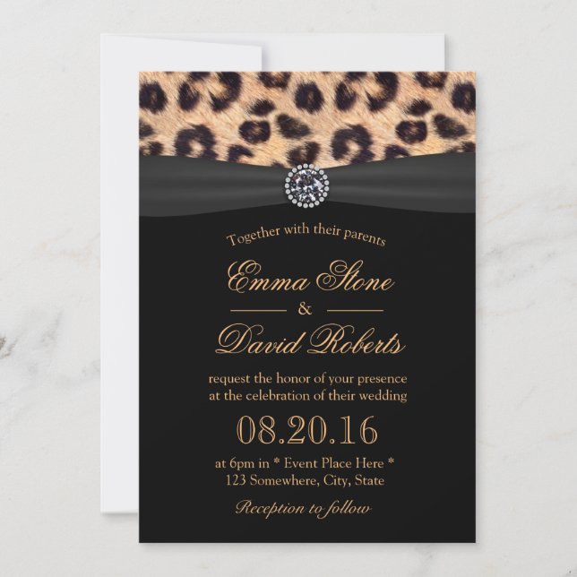 Leopard Print Bright Diamond Black Ribbon Wedding Einladung (Vorderseite)