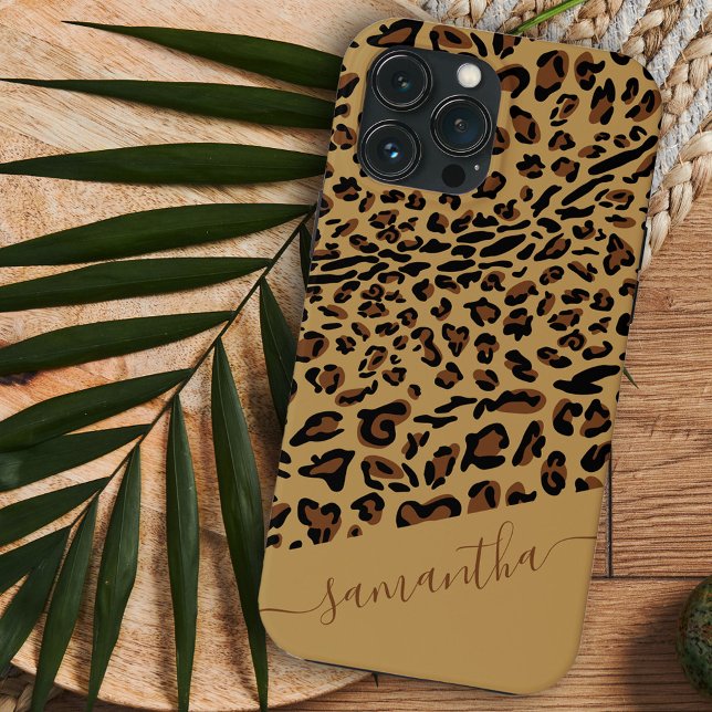 Leopard Print Brown Black Elegant Script Name Case-Mate iPhone Hülle (Von Creator hochgeladen)