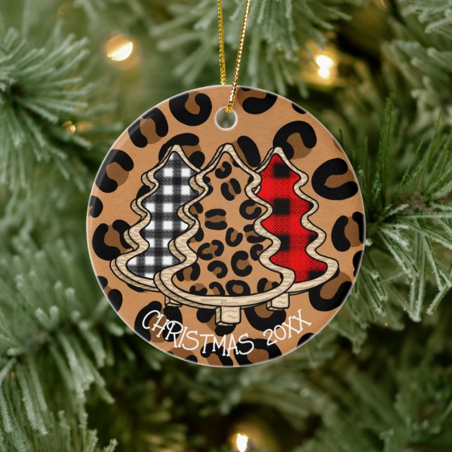 Leopard Print, Buffalo Kariert, Weihnachtsbäume Keramik Ornament (Baum)