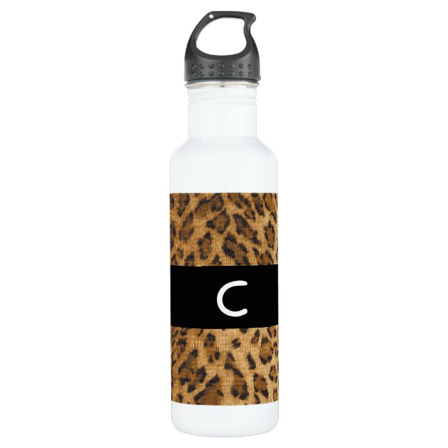 Leopard Print C Monogramm Initialen Trinkflasche (Vorderseite)