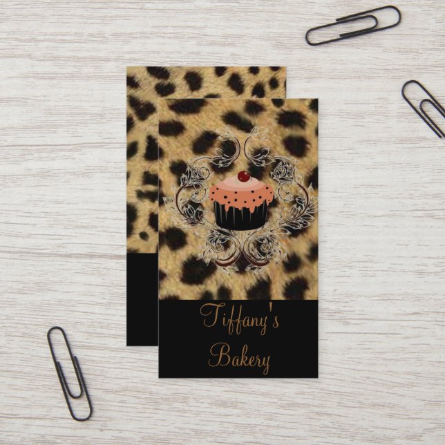 Leopard Print Catering Konditorei Koch Cupcake Bäc Visitenkarte (Vorderseite/Rückseite Beispiel)