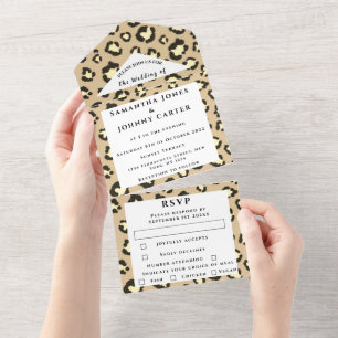 Leopard Print Cheetah Brown Safari Animal Wedding All In One Einladung