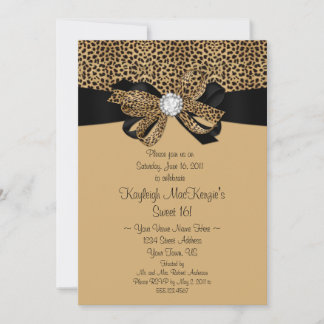Leopard Print Clear Rhinestones Diamonds Sweet 16 Einladung