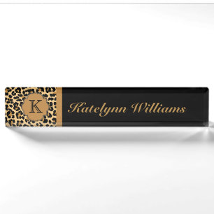 Leopard Print Custom Monogram Desk Name Plate Namensplakette