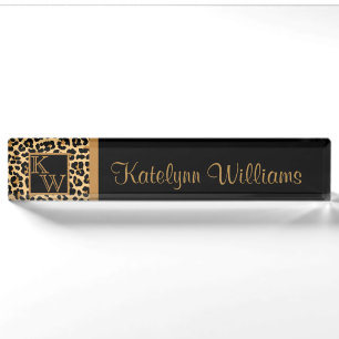 Leopard Print Custom Monogram Desk Name Plate Namensplakette