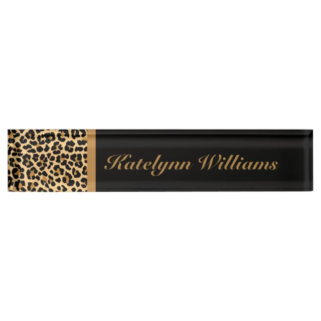 Leopard Print Custom Monogram Desk Name Plate Namensplakette (Vorderseite)