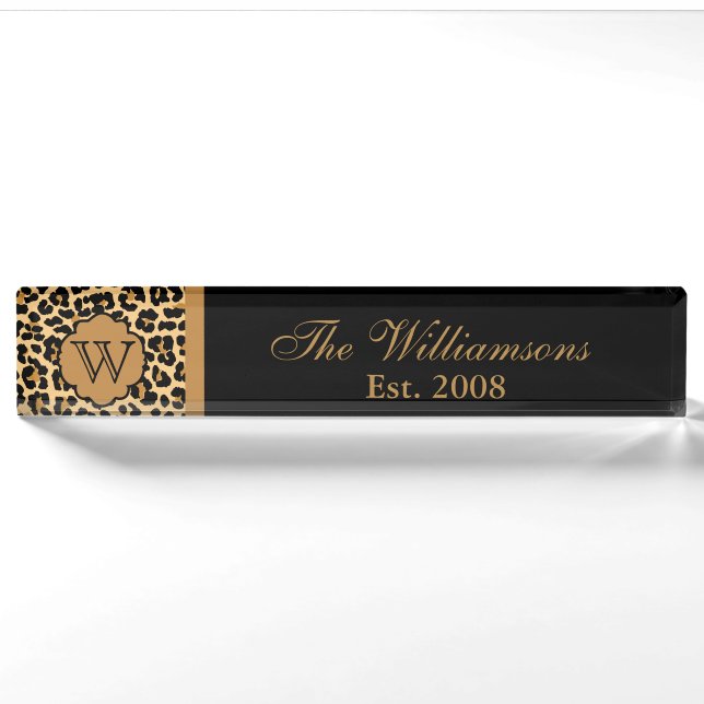 Leopard Print Custom Monogram Family Name Plate Namensplakette (Vorderseite)