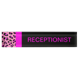 Leopard Print Custom Pink Schreibtisch Name Plate Namensplakette