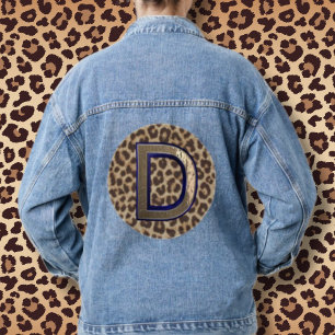 Leopard Print D Blue Womens Denim Jean Jacket Jeansjacke