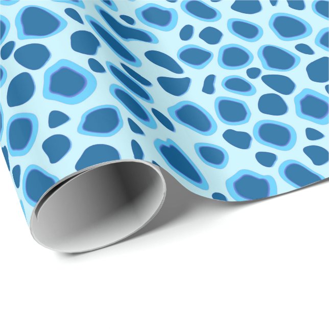 Leopard Print - Dunkles Kobalt und Himmelblau Geschenkpapier (Rolleneckpunkt)
