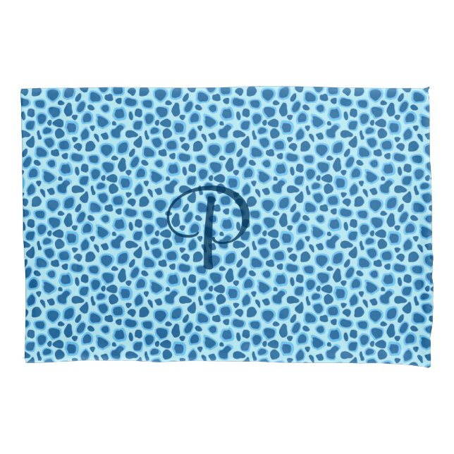 Leopard Print - Dunkles Kobalt und Himmelblau Kissenbezug (Vorderseite)