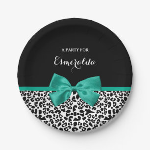 Leopard Print Emerald Green Ribbon Bow Chic Name Pappteller