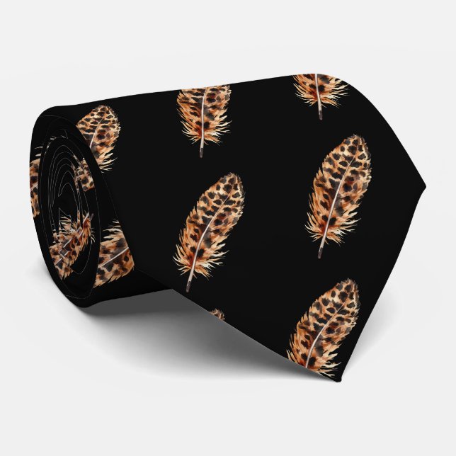 Leopard Print Feather Pattern Neck Tie Krawatte (Gerollt)