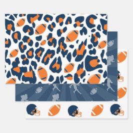 Leopard Print & Football Game Day Pattern Geschenkpapier Set