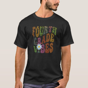 Leopard Print FOURTH GRAD VIBES Teacher Peace Lov T-Shirt