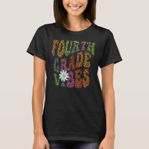 Leopard Print FOURTH GRAD VIBES Teacher Peace Lov T-Shirt