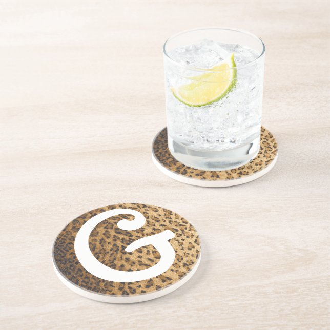 Leopard Print G Monogramm Initialen Getränkeuntersetzer (Seite)