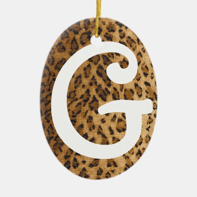 Leopard Print G Monogramm Initialen Keramik Ornament (Vorne)
