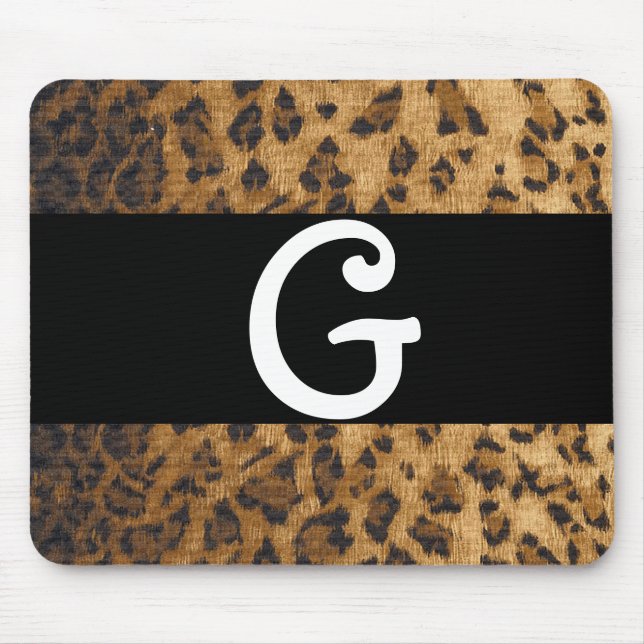 Leopard Print G Monogramm Initialen Mousepad (Vorne)