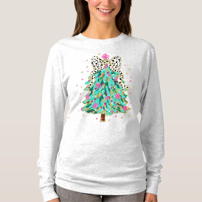 Leopard Print + Glitzer Weihnachts LS Shirt (Vorderseite)