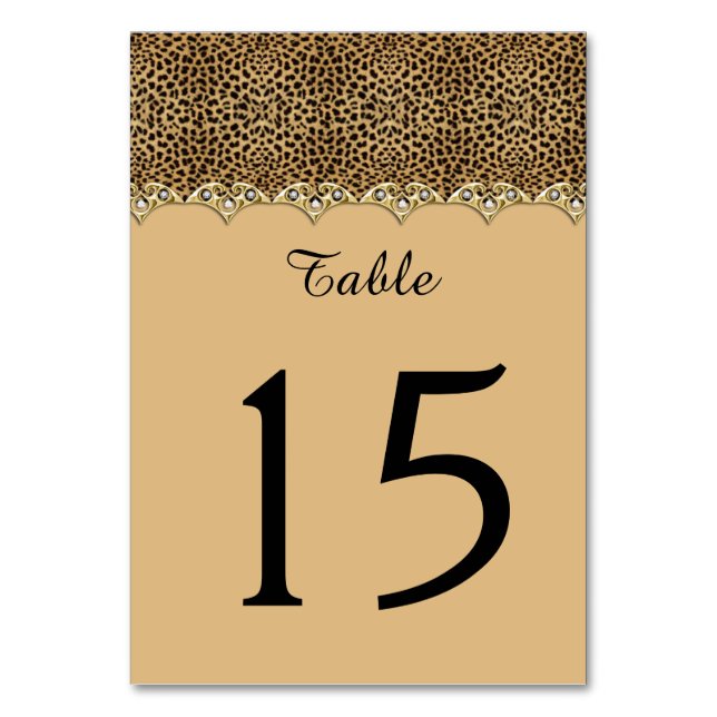 Leopard Print Gold and Diamonds Table Cards Tischnummer (Vorderseite)