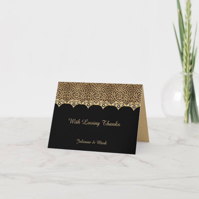 Leopard Print Gold Diamonds Vielen Dank Dankeskarte (Vorderseite)