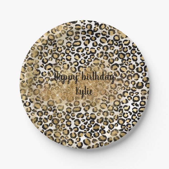 Leopard Print Gold Glitzer Sparkasse Pappteller (Vorderseite)