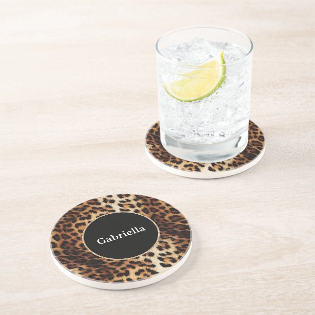 Leopard Print Gold Glitzer Sparkframe Getränkeuntersetzer (Seite)