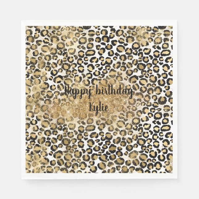 Leopard Print Gold Glitzer Sparkle Serviette (Vorderseite)