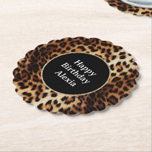 Leopard Print Gold Glitzer Sparkline Geburtstag Untersetzer