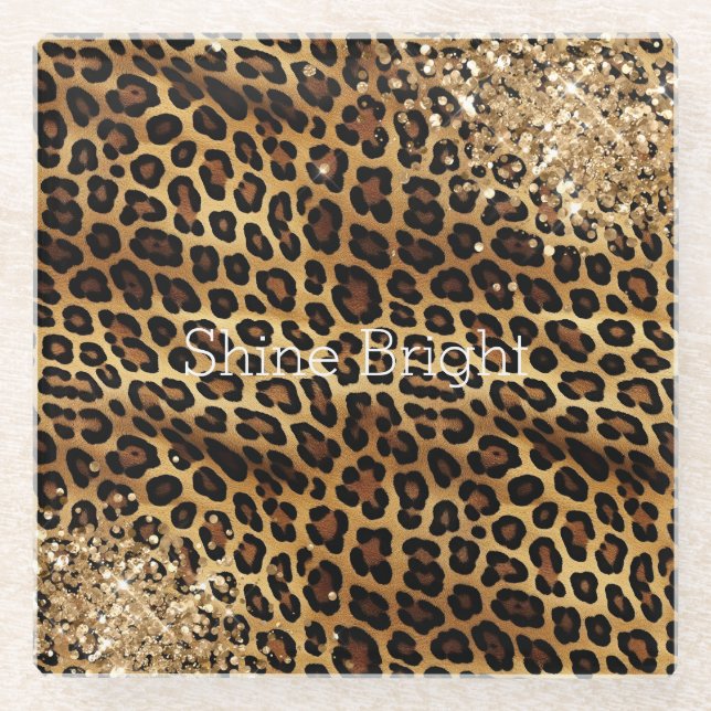 Leopard Print Gold Glitzy Sparkle Glitzer Glasuntersetzer (Vorderseite)