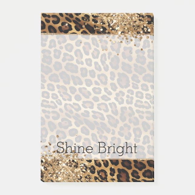Leopard Print Gold Glitzy Sparkle Glitzer Post-it Klebezettel (Vorderseite)
