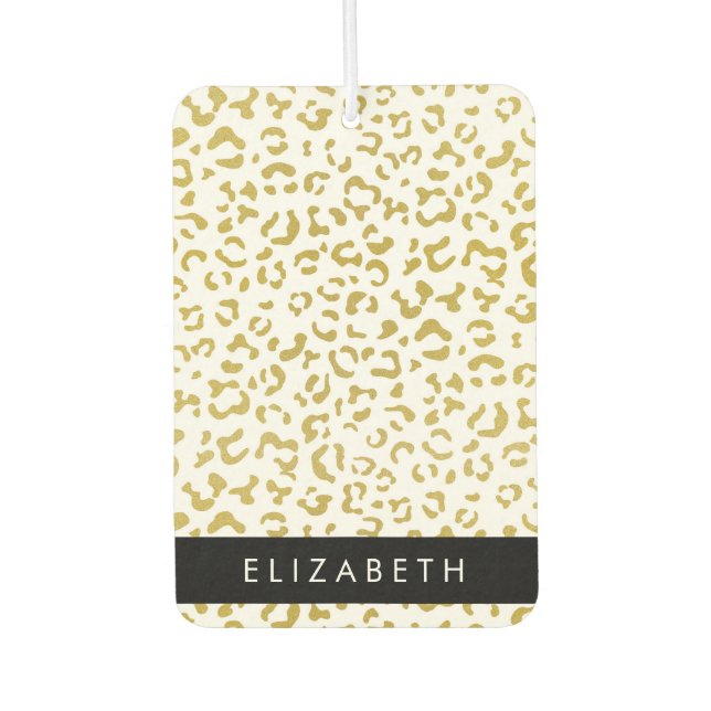 Leopard Print, Gold Leopard, Glitzer, Ihr Name Autolufterfrischer (Vorderseite)