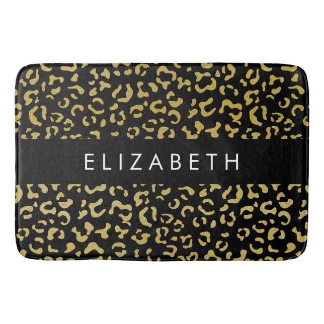 Leopard Print, Gold Leopard, Glitzer, Ihr Name Badematte (Vorderseite)