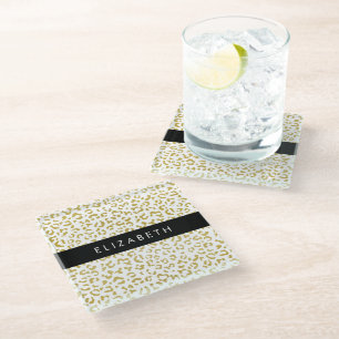 Leopard Print, Gold Leopard, Glitzer, Ihr Name Glasuntersetzer