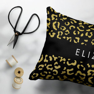 Leopard Print, Gold Leopard, Glitzer, Ihr Name Kissenbezug