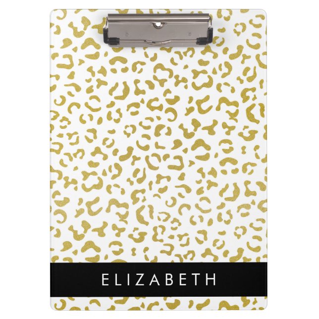 Leopard Print, Gold Leopard, Glitzer, Ihr Name Klemmbrett (Vorderseite)