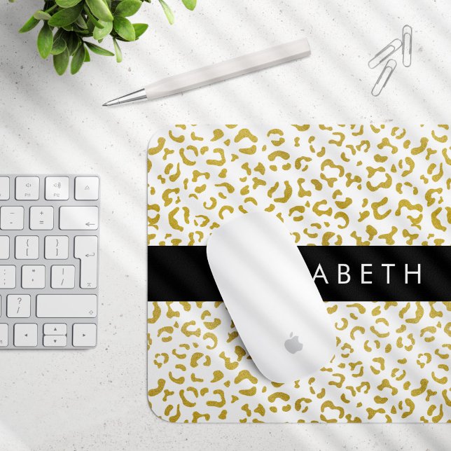 Leopard Print, Gold Leopard, Glitzer, Ihr Name Mousepad (Von Creator hochgeladen)