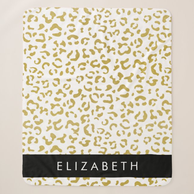 Leopard Print, Gold Leopard, Glitzer, Ihr Name Sherpadecke (Vorderseite)