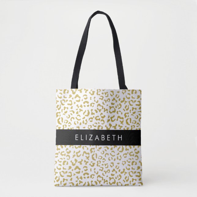 Leopard Print, Gold Leopard, Glitzer, Ihr Name Tasche (Vorderseite)