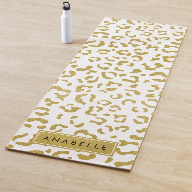 Leopard Print, Gold Leopard, Glitzer, Ihr Name Yogamatte (Beispiel)