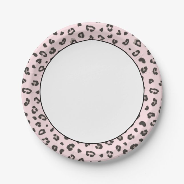 Leopard Print grau und schwarz auf Rosa Pappteller (Vorderseite)