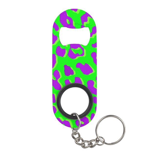 Leopard Print Green Lila Mini Flaschenöffner (Rückseite)