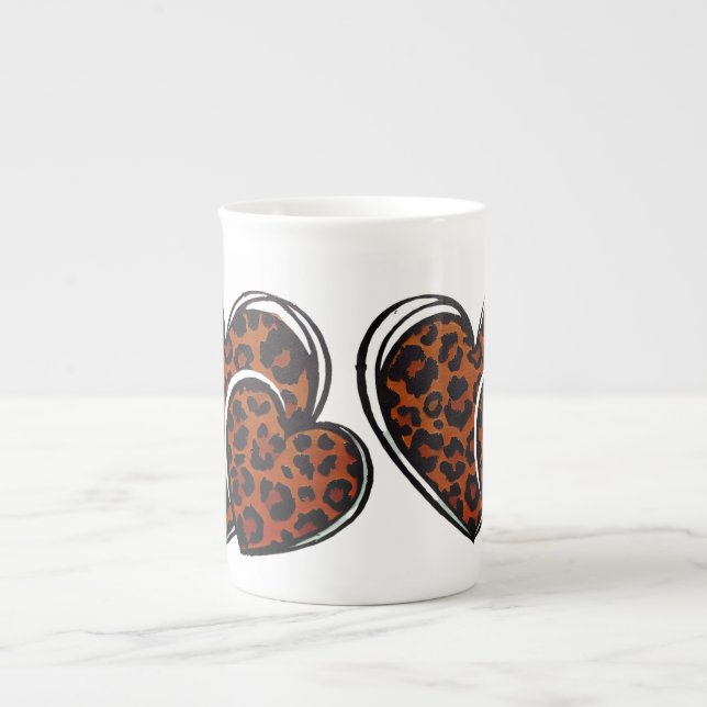 Leopard Print Hand Drawing Herz Prozellantasse (Vorderseite)