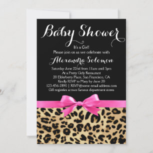 Leopard Print Hot Pink Bow Girl Babydusche Einladung