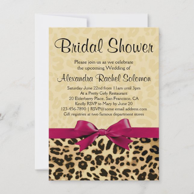 Leopard Print Hot Pink Bridal Dusche Einladung (Vorderseite)